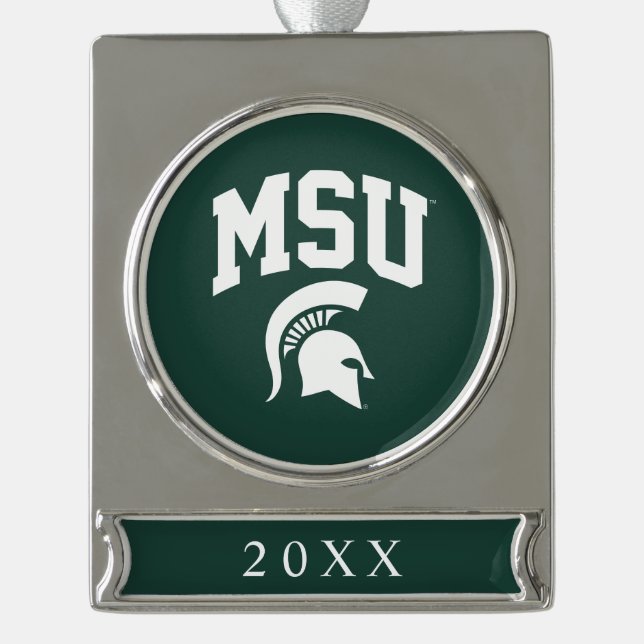 MSU Spartans Silver Plated Banner Ornament (Front)