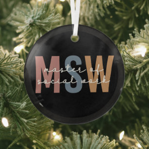MSW Master of Social Work Retro Graduation Glass Ornament