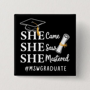 MSW Master’s Degree Master of Social Work Graduate Button