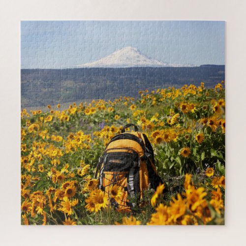 Mt Adams  Yellow Backpack  Balsamroot 20x20 Jigsaw Puzzle