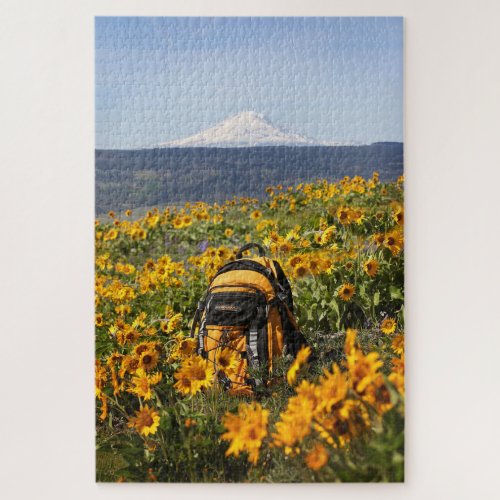 Mt Adams  Yellow Backpack  Balsamroot Jigsaw Puzzle