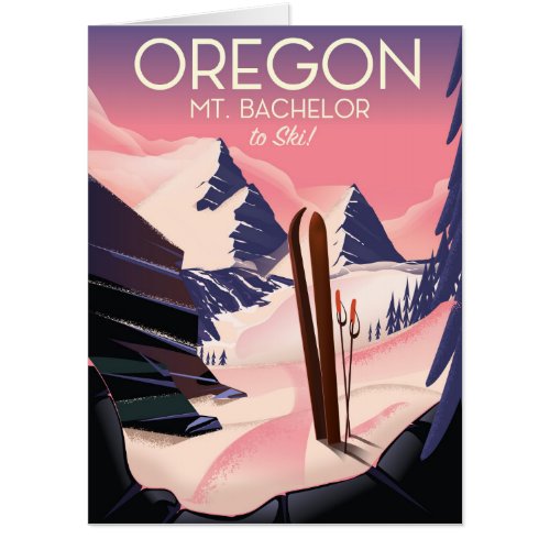 MtBachelor Oregon Ski travel poster Card