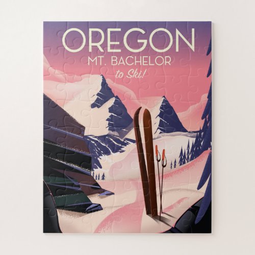 MtBachelor Oregon Ski travel poster Jigsaw Puzzle