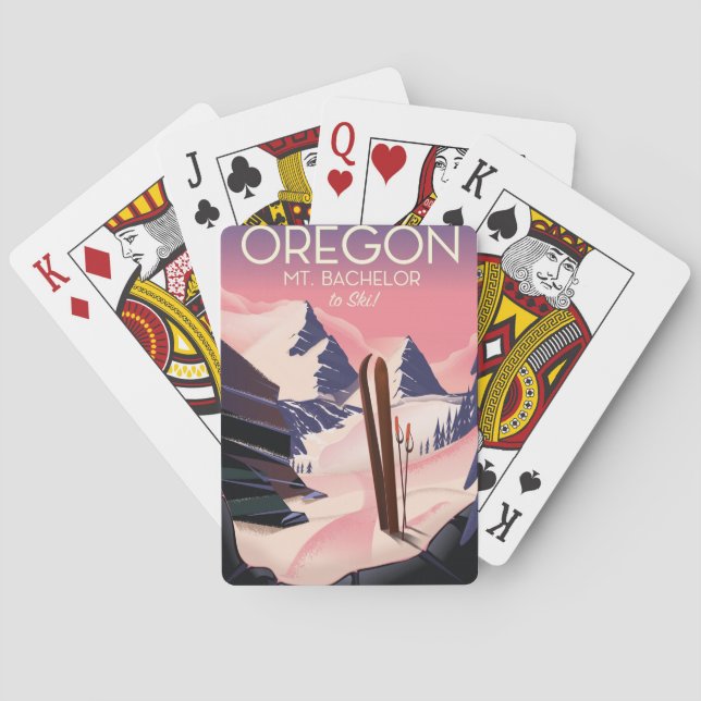 Mt.Bachelor Oregon Ski travel poster Poker Cards (Back)