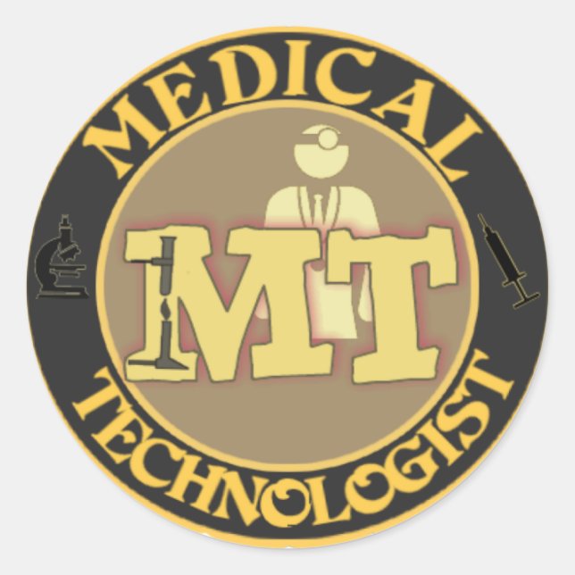 MT BADGE LOGO - MEDICAL TECHNOLOGIST - LABORATORY CLASSIC ROUND STICKER (Front)