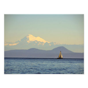 Mt. Baker and Sailboat - Puget Sound, Washington Photo Print