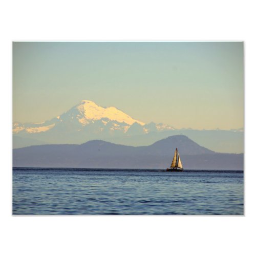 Mt Baker and Sailboat _ Puget Sound Washington Photo Print