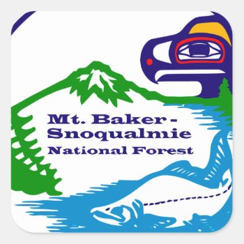 Mt Baker - Snoqualmie National Forest Logo Square Sticker by Dozzle at Zazzle