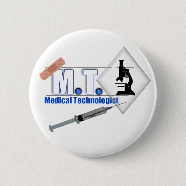 MT BLUE W/ MICROSCOPE - MEDICAL TECHNOLOGIST LAB BUTTON (Front)