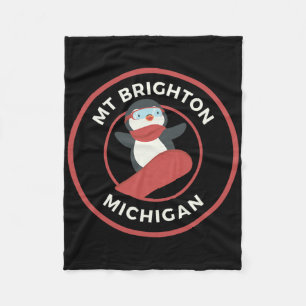Mt Brighton Michigan Ski Resort Penguin Snowboardi Fleece Blanket