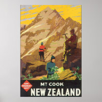 Mt Cook New Zealand Vintage Travel Poster