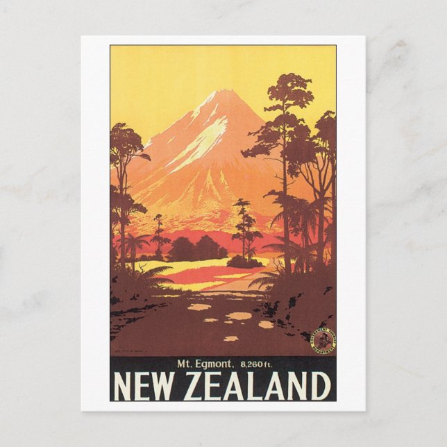 Mt Egmont New Zealand Travel Poster Postcard (Front)