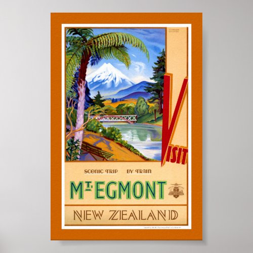 Mt. Egmont New Zealand Vintage Travel Poster