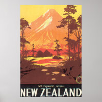 Mt. Egmont New Zealand Vintage Travel Poster