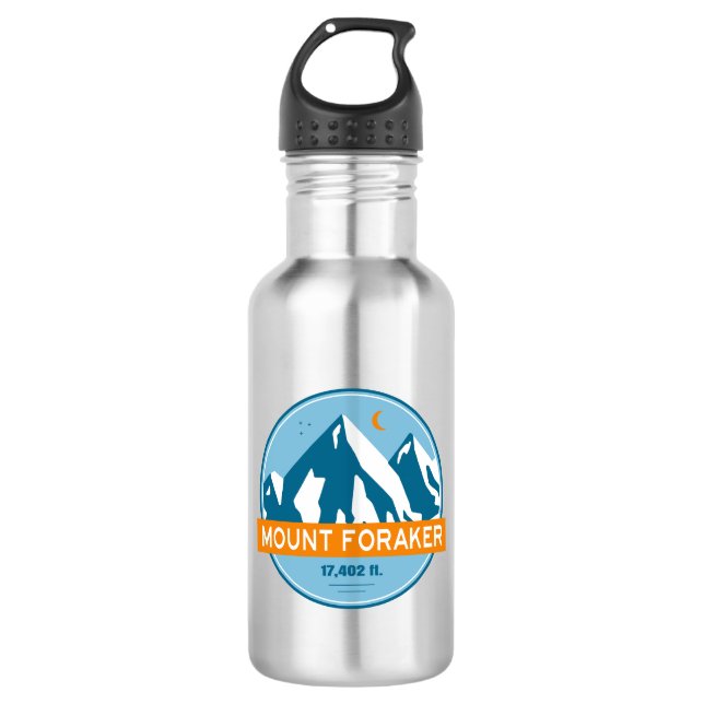 Mt. Foraker Alaska Stars Moon Stainless Steel Water Bottle (Front)