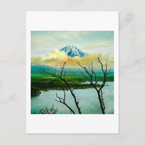 Mt Fuji 富士山 Through the Pines Vintage Japanese Postcard