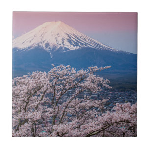 Mt Fuji and Cherry Blossoms Ceramic Tile