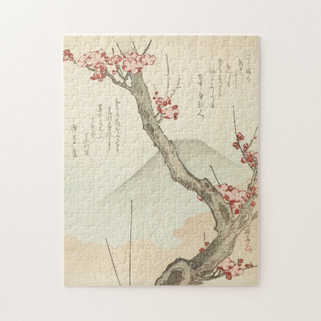 Mt. Fuji Behind a Blossoming Plum Tree Jigsaw Puzzle (Vertical)