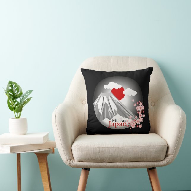 Mt. Fuji Cherry Blossom Abstract Landscape  Throw Pillow (Chair)