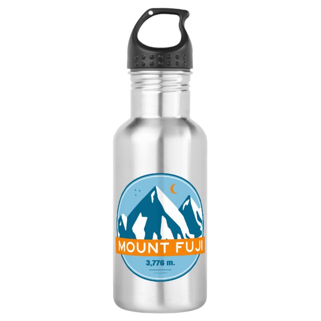 Mt. Fuji Japan Stars Moon Stainless Steel Water Bottle (Front)