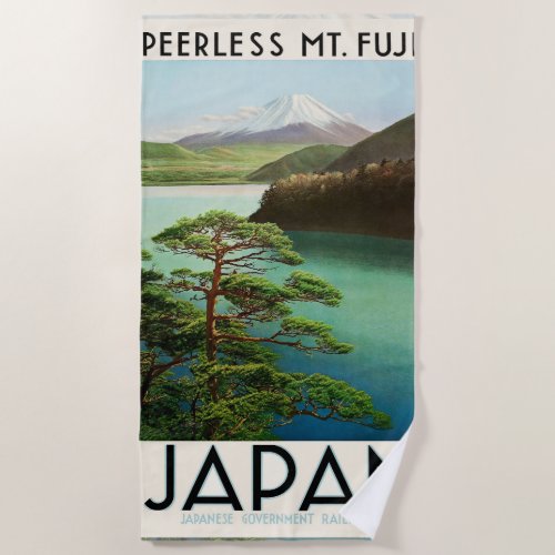 Mt Fuji Japan Travel Poster Vintage Art Beach Towel