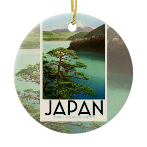Mt Fuji Japan Travel Poster Vintage Art Ceramic Ornament