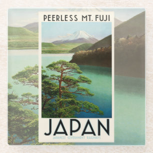 Mt Fuji Japan Travel Poster Vintage Art Glass Coaster