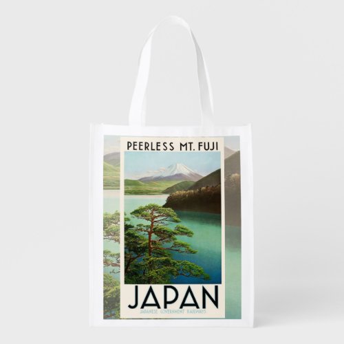 Mt Fuji Japan Travel Poster Vintage Art Grocery Bag