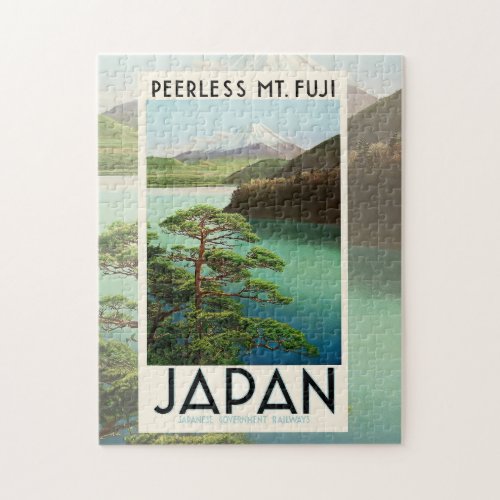 Mt Fuji Japan Travel Poster Vintage Art Jigsaw Puzzle