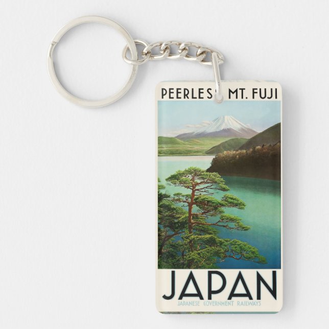 Mt Fuji Japan Travel Poster Vintage Art Keychain (Front)
