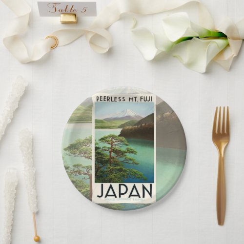 Mt Fuji Japan Travel Poster Vintage Art Paper Plates