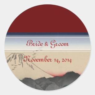 Mt. Fuji Japanese Vintage Art Wedding Invitation Classic Round Sticker