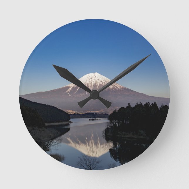 Mt Fuji Lake Reflection Round Clock (Front)