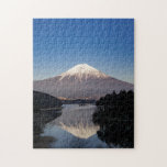 Mt Fuji Photo Jigsaw Puzzle<br><div class="desc">Majestic Mt Fuji reflected in Lake Tanuki and framed by the river banks at nightfall.</div>