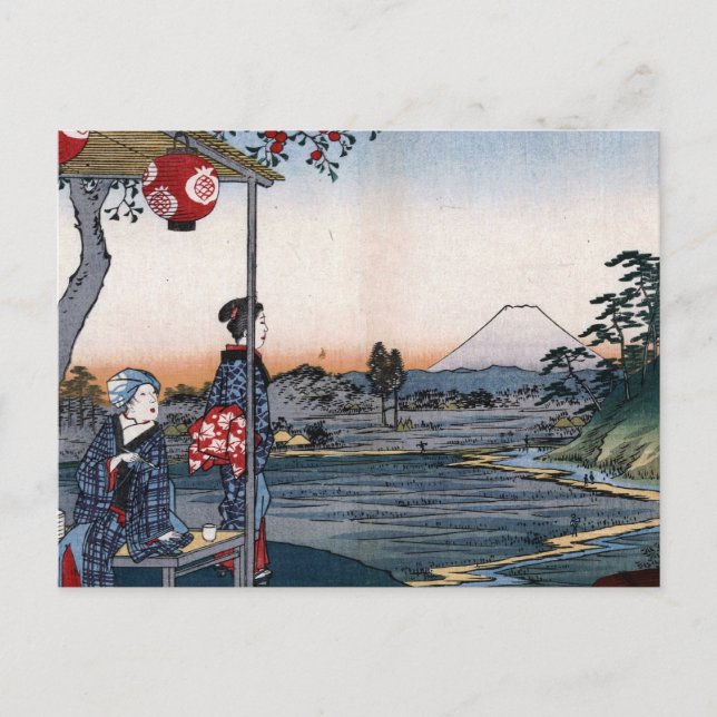 Mt. Fuji Viewed from a Teahouse c. 1800s Japan Postcard (Front)