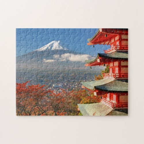 Mt Fuji viewed from behind Chureito Pagoda Jigsaw Puzzle