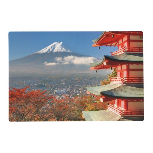 Mt Fuji viewed from behind Chureito Pagoda Placemat