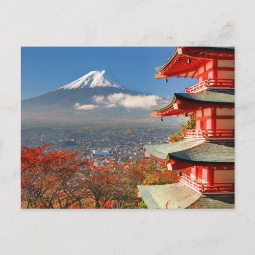 Mt Fuji viewed from behind Chureito Pagoda Postcard