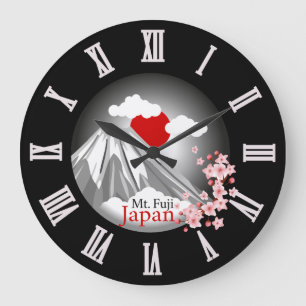 Mt. Fuji with Cherry Blossom Abstract Landscape  Large Clock