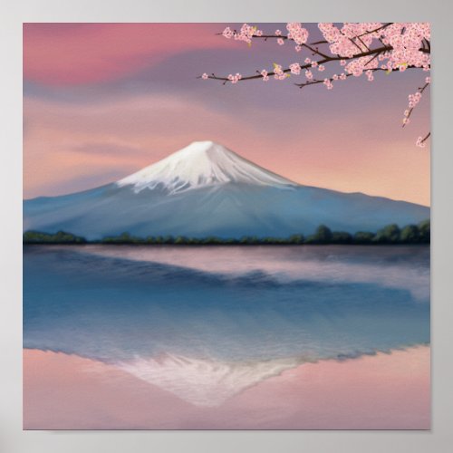 Mt Fuji with Cherry Blossoms Poster