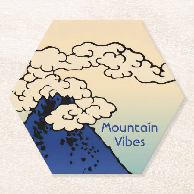 Mt. Fuji with Clouds Add Your Name Paper Coaster (Front)