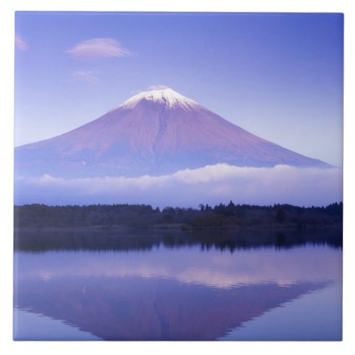 Mt Fuji with Lenticular Cloud Motosu Lake Ceramic Tile