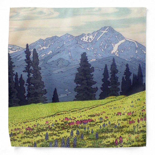Mt. Holy Cross, Hiroshi Yoshida, Woodcut Bandana (Front)