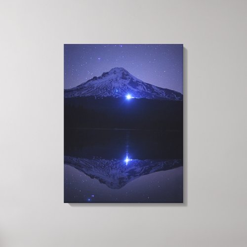 Mt Hood Reflection  Night Time Sky Canvas Print