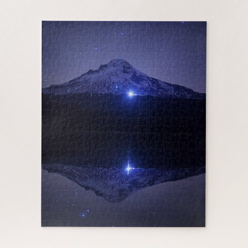 Mt Hood Reflection  Night Time Sky Puzzle