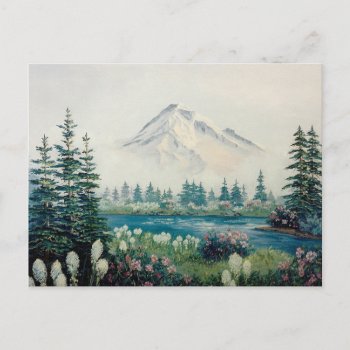Mt. Hood With Bear Grass Scene From The Pacific Nw Postcard by Redgeez_Corner at Zazzle