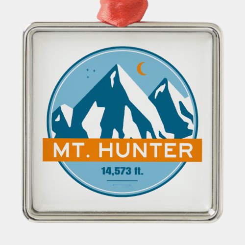 Mt Hunter Alaska Stars Moon Metal Ornament
