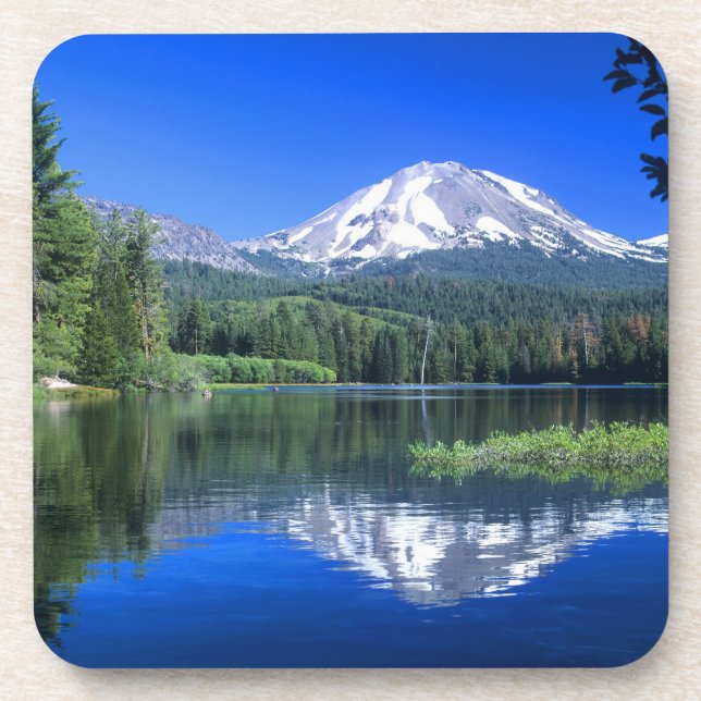 Mt. Lassen rises above Manzanita Lake Beverage Coaster (Front)