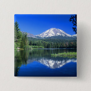 Mt. Lassen rises above Manzanita Lake Button
