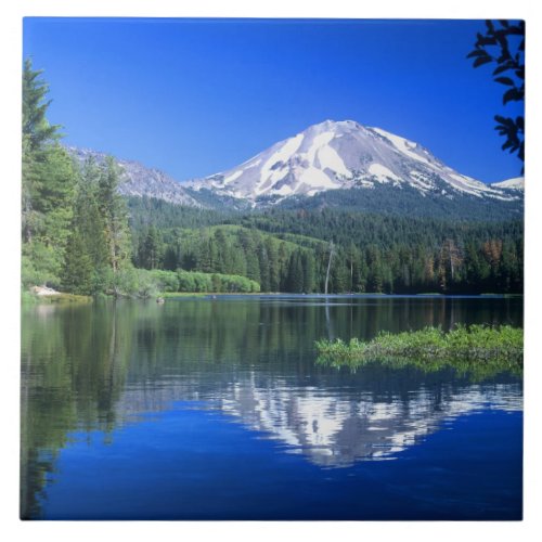 Mt Lassen rises above Manzanita Lake Ceramic Tile